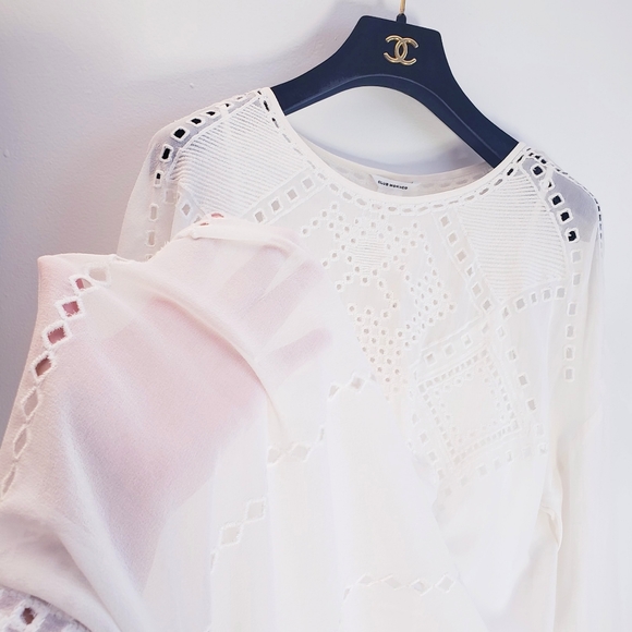 NWT CLUB MONACO Cream 100% Silk Eyelet Dress 6 S - Picture 6 of 11